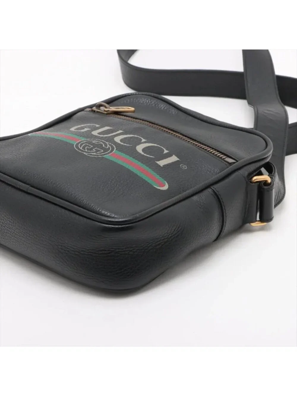 Gucci Print Leather Shoulder Bag Crossbody Messenger Black